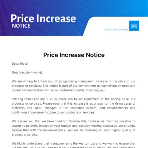 Notice Of Price Increase Template