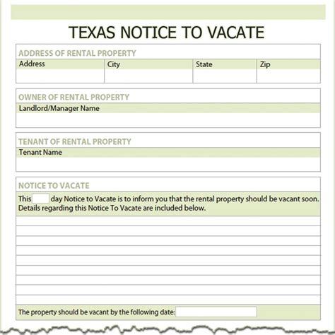 Notice To Vacate Texas Template
