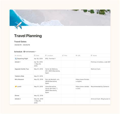 Notion Travel Planner Template