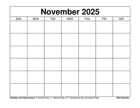 November 2018 Printable Calendar Space For Notes Included