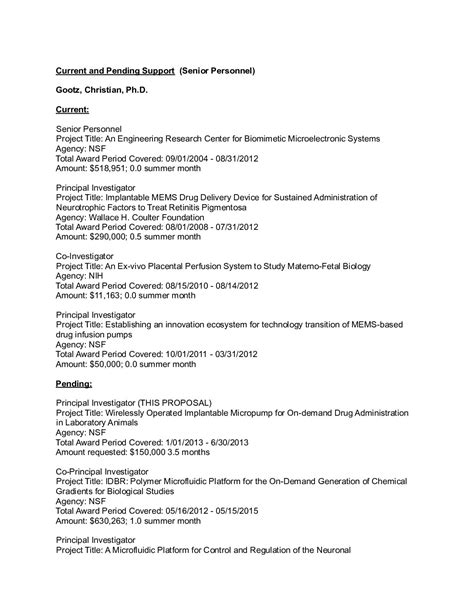 Nsf Current And Pending Support Template