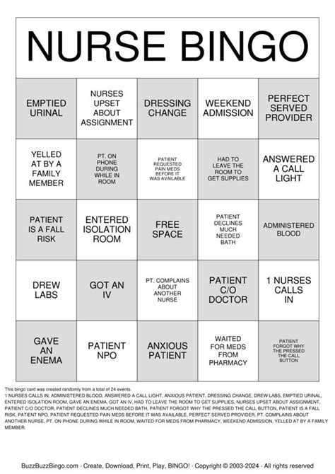 Nurse Bingo Printable