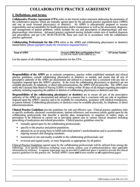 Nurse Practitioner Collaborative Agreement Template Florida
