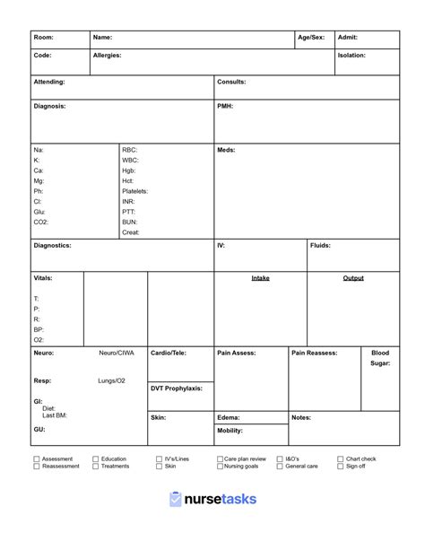 Nurse Report Sheet Template