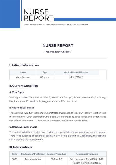 Nurse Report Template