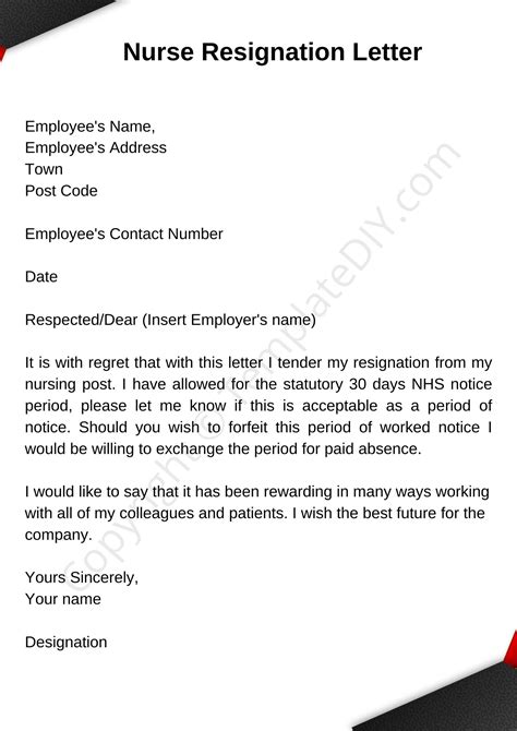 Nurse Resignation Letter Template