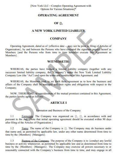 Nys Operating Agreement Template
