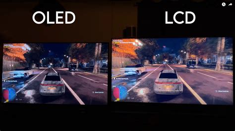 A side-by-side comparison showing vibrant colors and deep blacks on an OLED screen