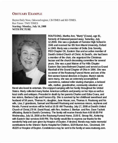Obituary Template Mother