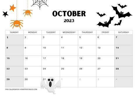 October Calendar Printable
