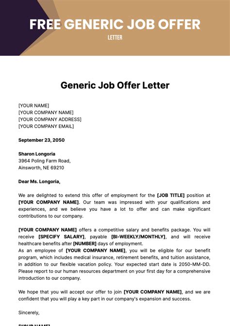 Offer Letter For Job Template