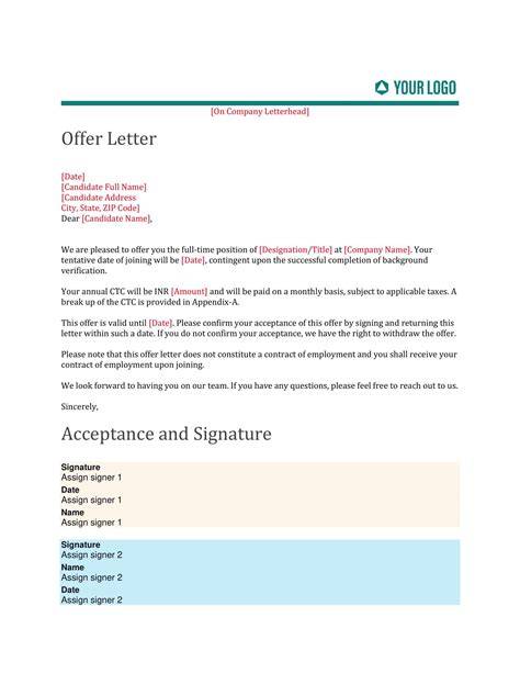 Offer Letter Template Word Free Download