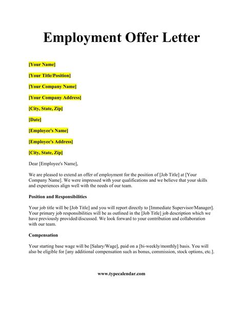 Offer Of Employment Template Letter