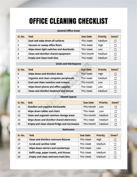 Office Cleaning Checklist Template