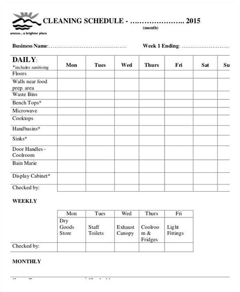 Office Cleaning Schedule Template