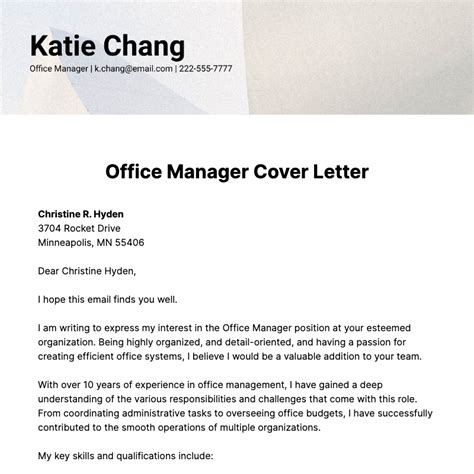 Office Manager Cover Letter Template