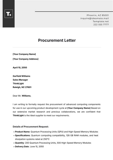 Official procurement letter document