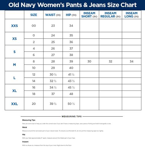 Old Navy Womens Size Chart