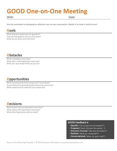 One On One Document Template