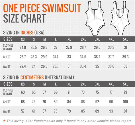One Piece Sizing Chart