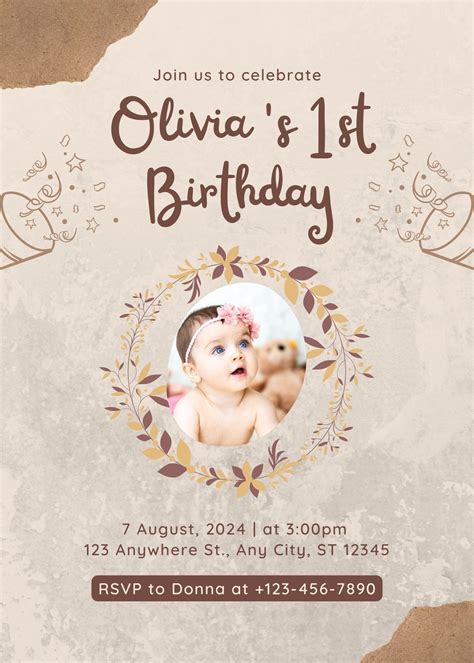 One Year Birthday Invitation Template