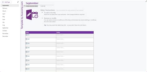 Onenote Diary Template