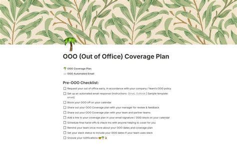 Ooo Coverage Plan Template