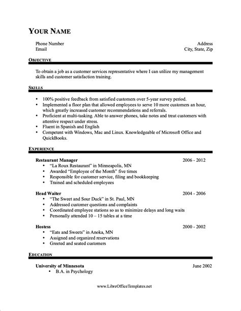 Openoffice Resume Template