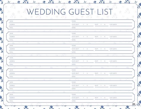 Optimal Wedding Guest List Template