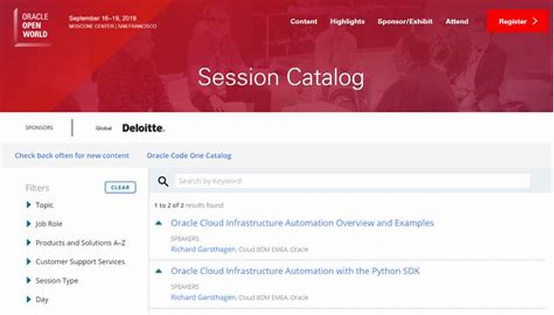 Oracle Code One 2019 Session Catalog