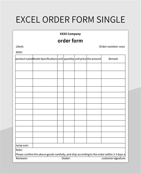 Order Form Template Excel Free