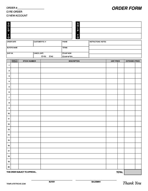 Order Forms Templates
