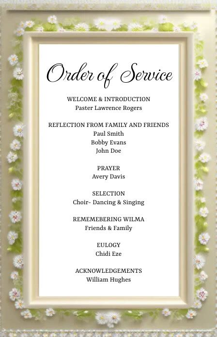 Order Of Service For Funeral Template