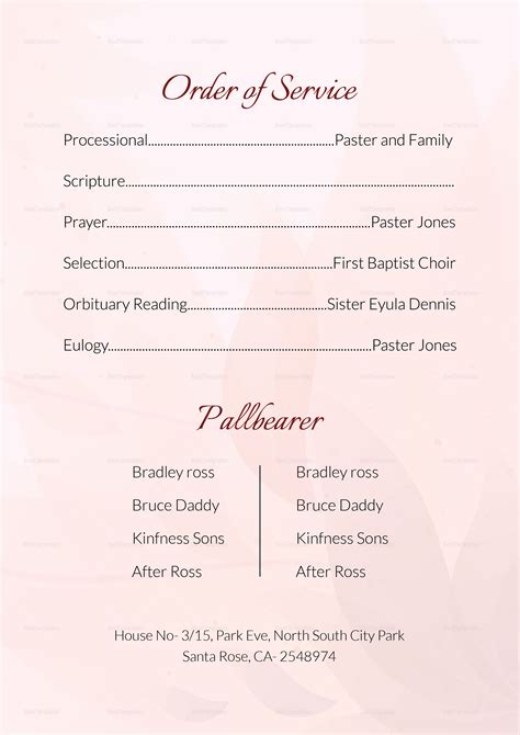 Order Service Funeral Template