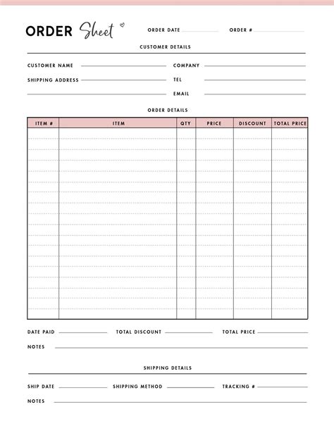 Order Sheet Template