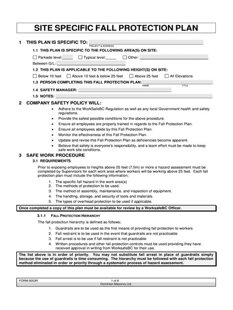 Osha Fall Protection Plan Template