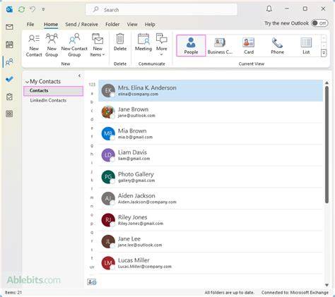 Selecting Destination Folder for Contacts