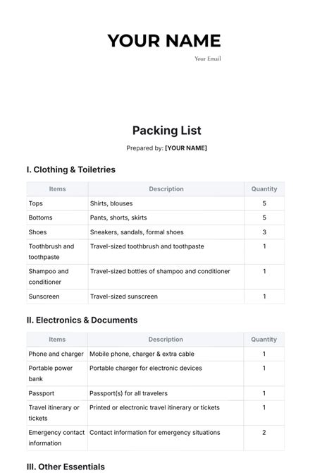 Packing List Template