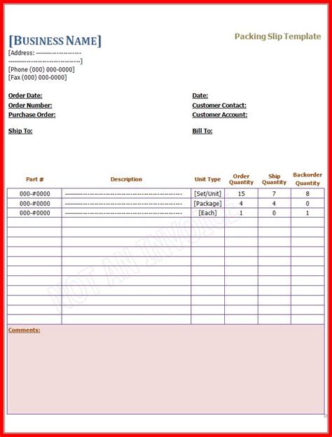 Packing Slip Template Word