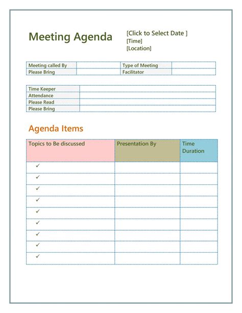 Pages Agenda Template