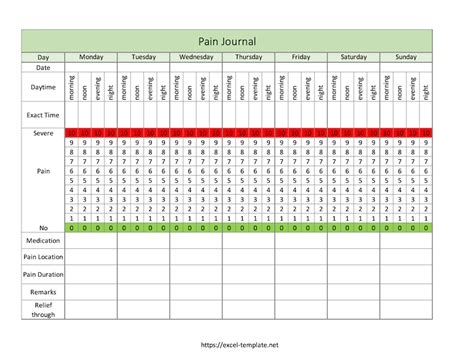 Pain Journal Template