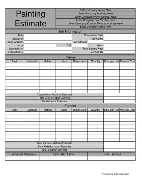 Painting Estimate Template
