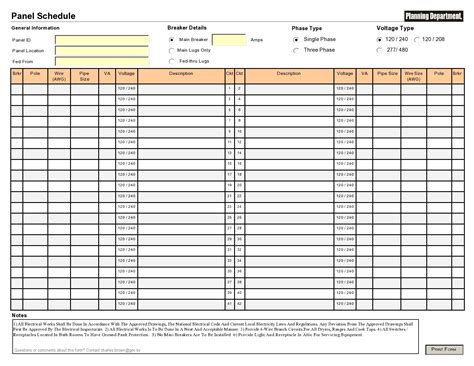 Panel Schedule Template Excel