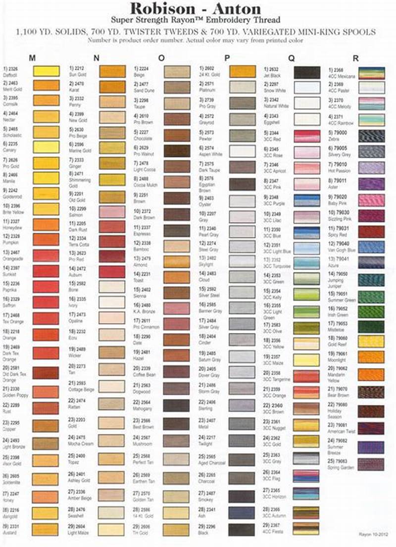 Pantone To Robison-anton Thread Conversion Chart