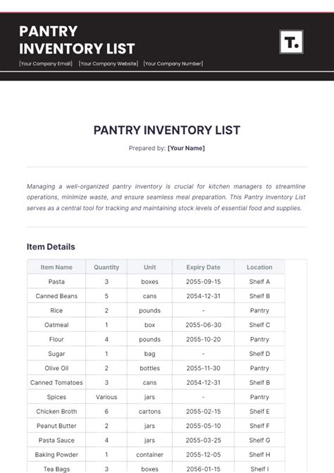 Pantry Inventory Template