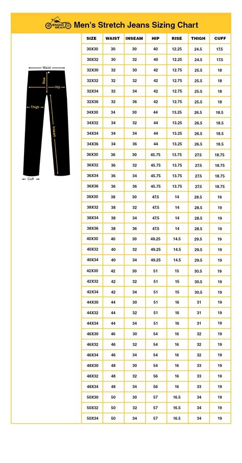 Pants Size Chart Mens