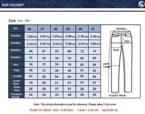 Pants Sizing Conversion Chart