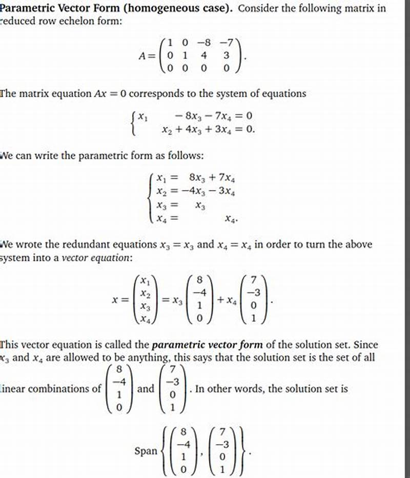Parametric Vector Form Linear Algebra