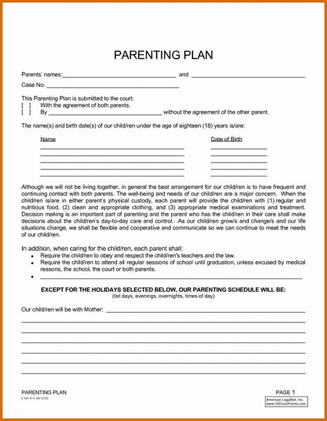 Parenting Plan Template California