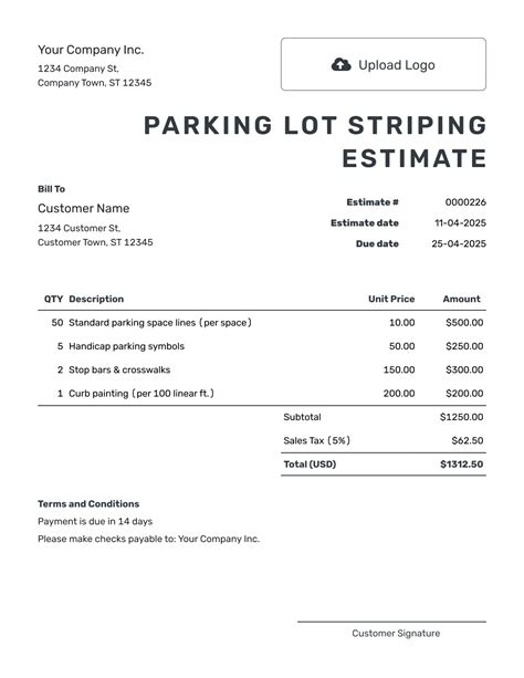 Parking Lot Striping Estimate Template